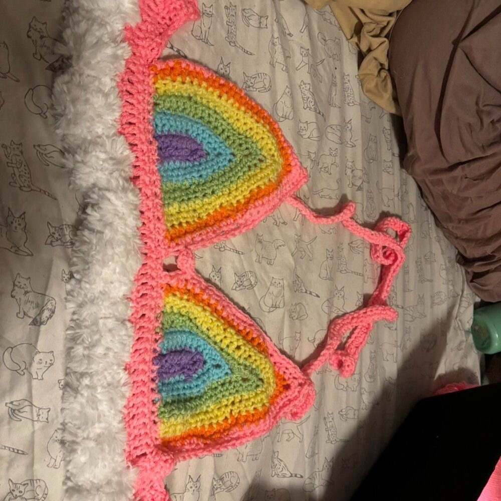 Pastel Rainbow Crochet Bralette Top
